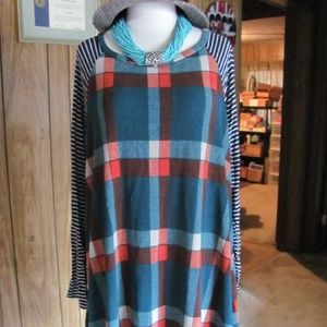 EGS BY ELOGES TEAL& RED PLAID SHIFT DRESS BRAND NE